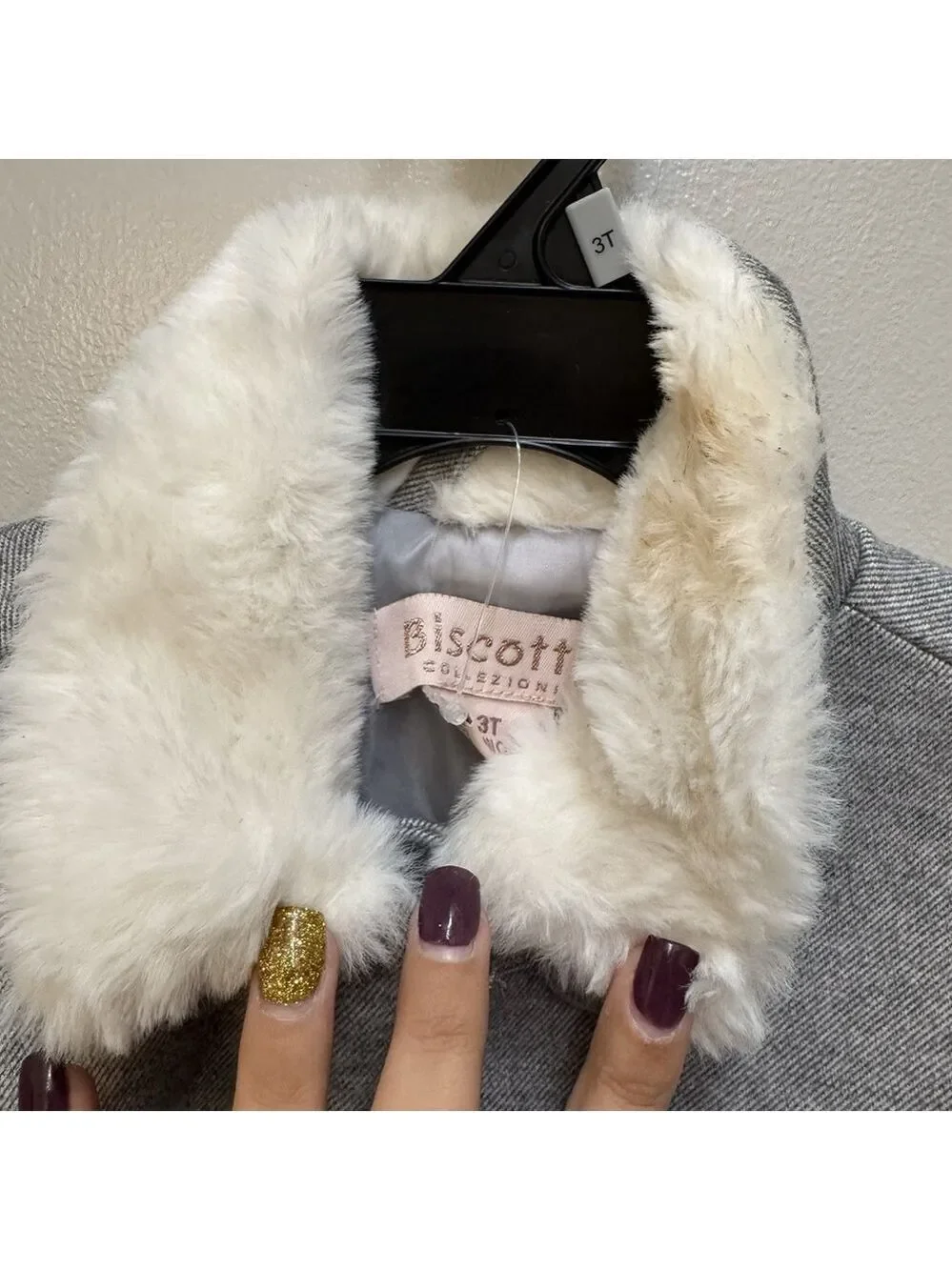 Biscotti Fur Collar Gray Girls Pea Coat Size 3T NWT